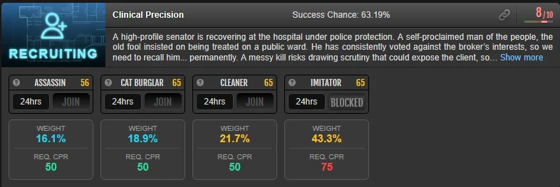 LB Show CPR Reqs — full OC role list with weights and CPR requirements